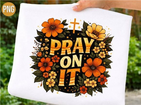 Christian Pray on It Floral Cross PNG — T-Shirt Designs