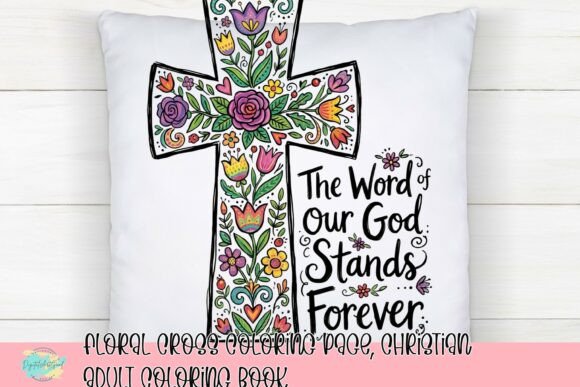 Floral Cross Coloring Page: T-Shirt Designs