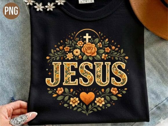 Floral Jesus Cross Christian PNG T-Shirt Designs