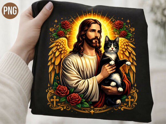 Jesus Holding Cat Angel Wings PNG SHIRT