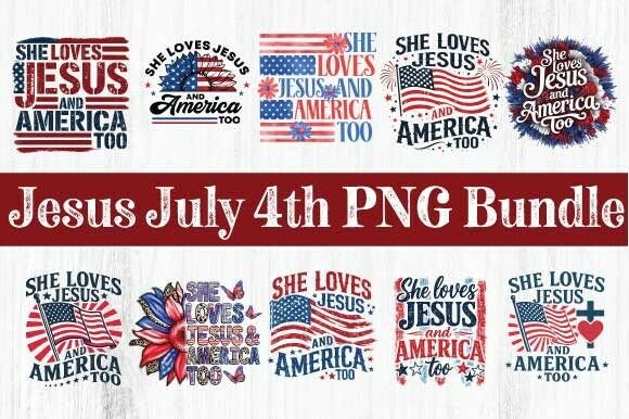 Jesus July 4th PNG Bundle for T-Shirt Designs