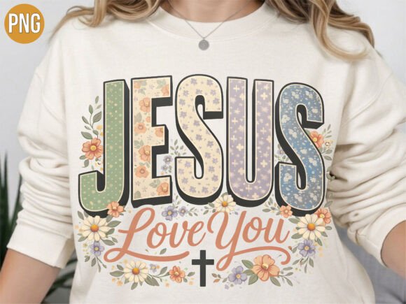 Jesus Love You Retro Floral Cross PNG for T-Shirt Designs