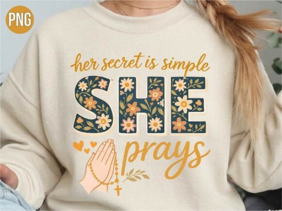 Retro Floral She Prays Christian PNG T-Shirt Designs